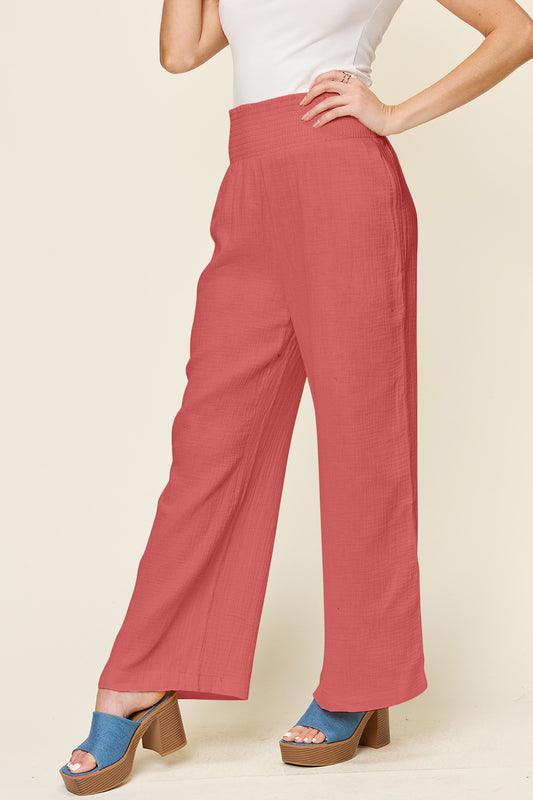 Texture Smocked Waist Wide Leg Pants - Tigbul's Variety Fashion Shop