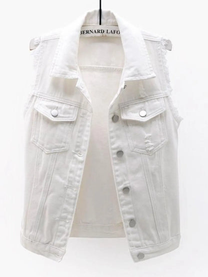 Full Size Sleeveless Frayed Denim Vest Jacket Plus Size - Tigbul's Variety Fashion Shop