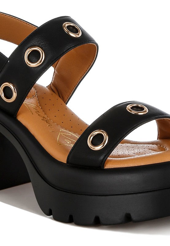 Eyelet Detail Platform Heel Sandals - Tigbul's Variety Fashion Shop