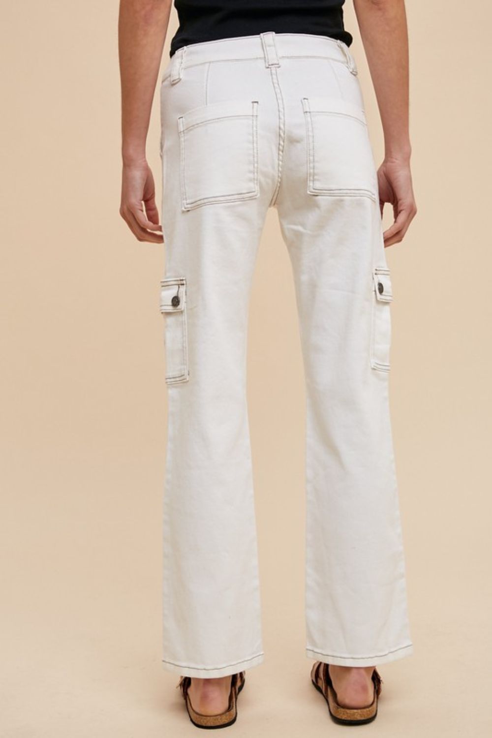 White Straight Leg Jeans with Cargo Pockets - Tigbul's Variety Fashion Shop