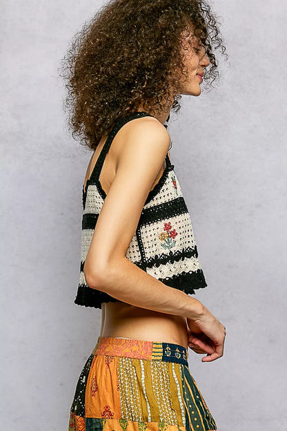 POL Floral Embroidered Cropped Crochet Cami with Scalloped Hem - Tigbul's Variety Fashion Shop