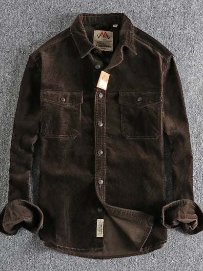 Men's Plus Size Corduroy Long Sleeve Button Up Shirt - Tigbul's Variety Fashion Shop
