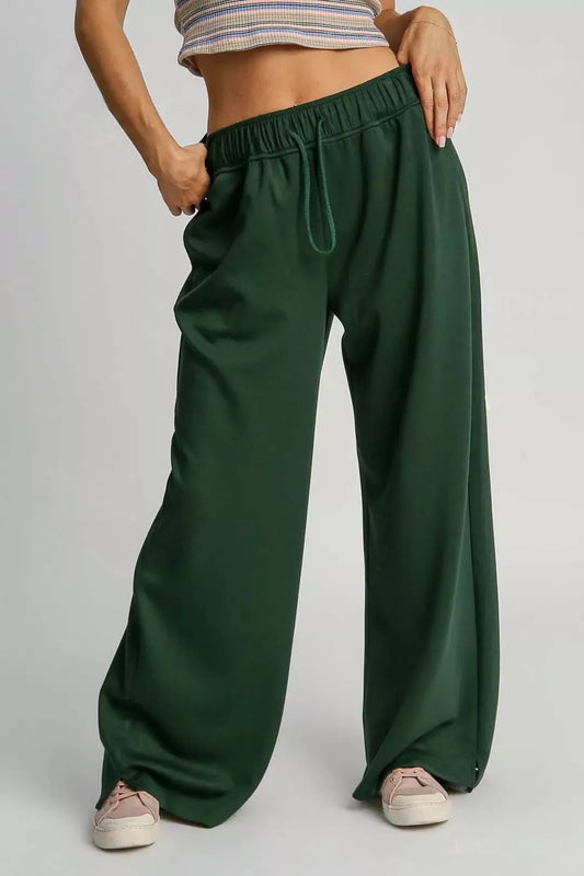 Umgee Elastic Drawstring Waistband Wide Leg Pants - Tigbul's Variety Fashion Shop