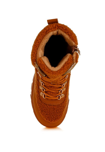 Wellerman Faux Fur Detail Chunky Hiker Boots - Tigbul's Variety Fashion Shop