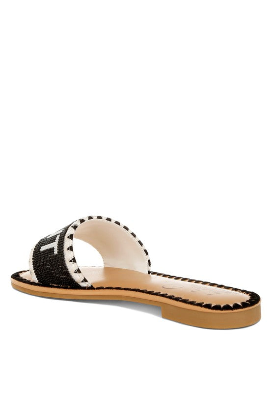 Luxe Getaway Beaded Saint Tropez Flat Slip Ons - Tigbul's Variety Fashion Shop