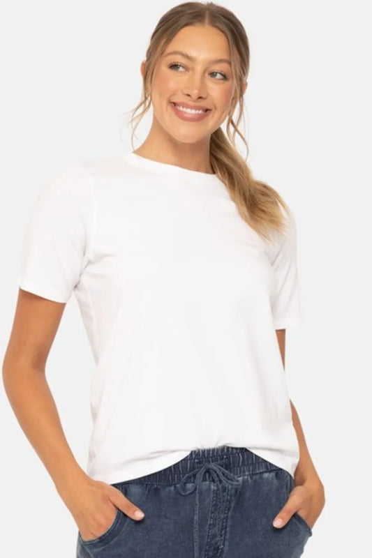 Round Neck Short Sleeve White T-Shirt - Tigbul's Variety Fashion Shop