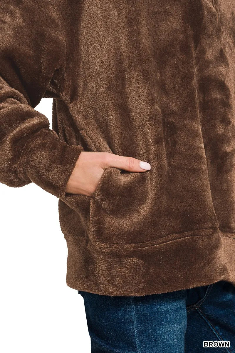 Zenana Faux Fur Half Zip Pocket Pullover - Tigbul's Variety Fashion Shop