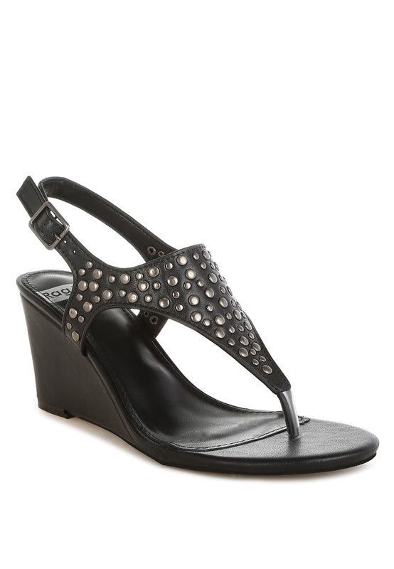 Sappho Studded Thong Toe Wedges - Tigbul's Variety Fashion Shop