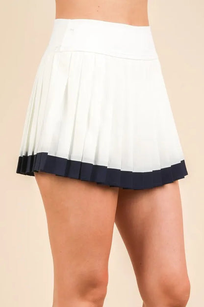 White Two Tone Pleated Activewear Mini Skirt with Shorts - Tigbul's Variety Fashion Shop