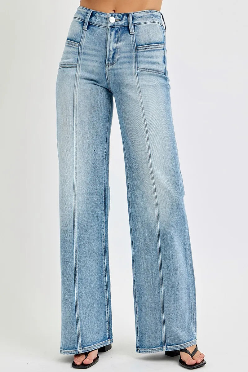 RISEN Full Size Mid Rise Wide Jeans with Front Patch Pocket Plus Size - Tigbul's Variety Fashion Shop