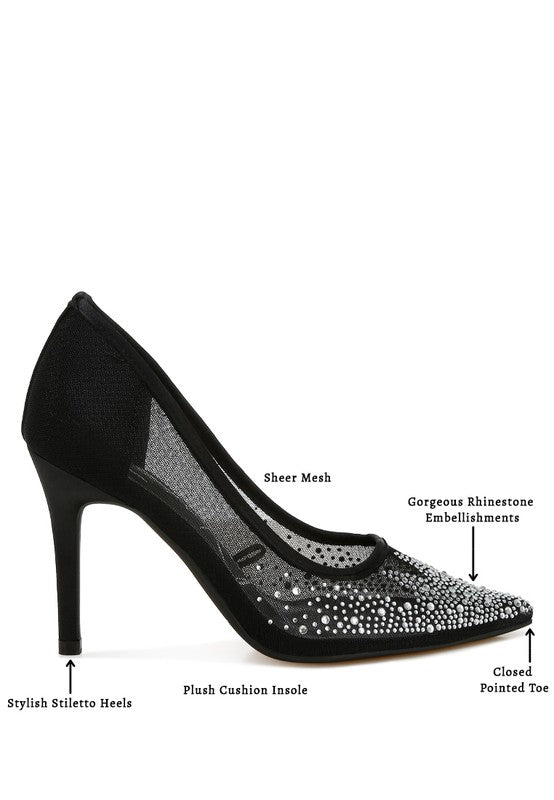 High Ball Mesh Rhinestone Stiletto Pumps - Tigbul's Variety Fashion Shop