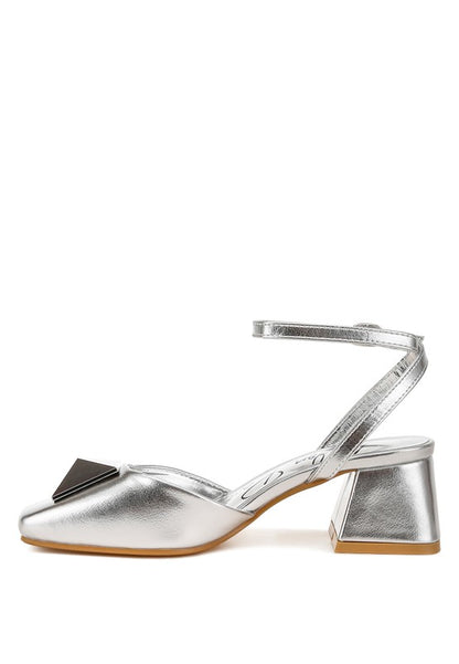 Silver Griselda Brooch Detail Ankle Strap Sandals - Tigbul's Variety Fashion Shop