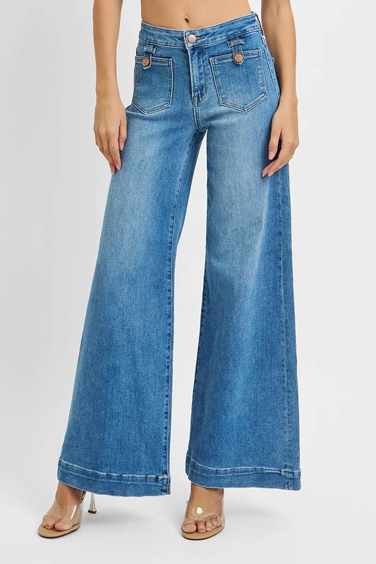 RISEN Full Size Mid Rise Wide Front Patch Pocket Jeans Plus Size - Tigbul's Variety Fashion Shop