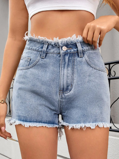 Washed Raw Hem Denim Shorts - Tigbul's Variety Fashion Shop