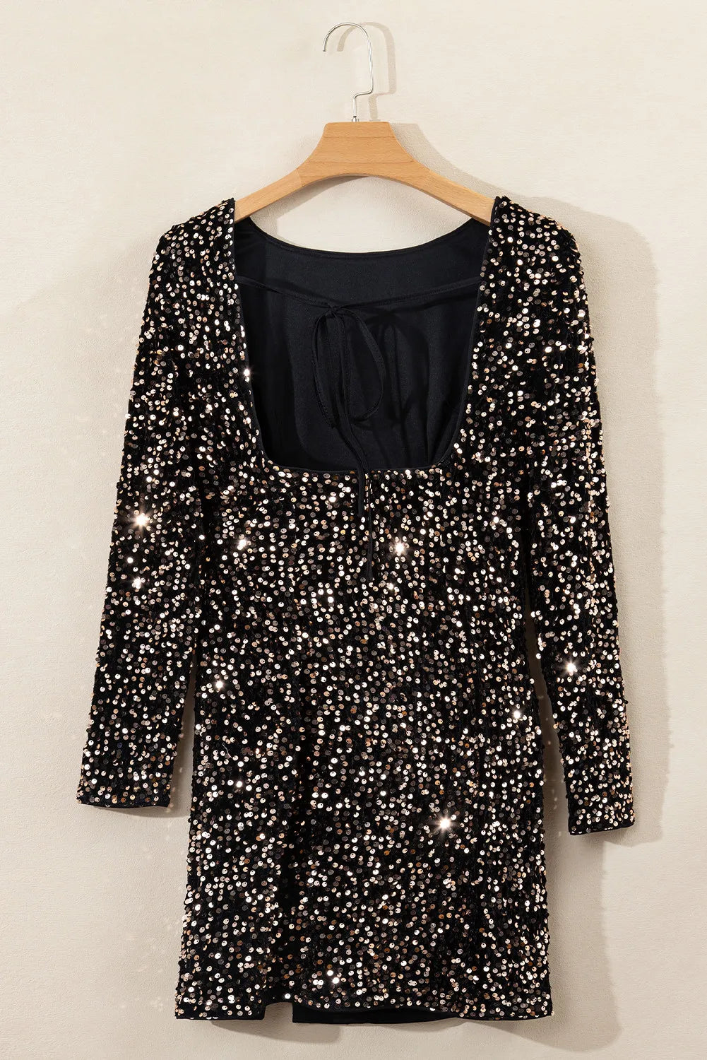 Backless Sequin Round Neck Long Sleeve Dress - Tigbul's Variety Fashion Shop