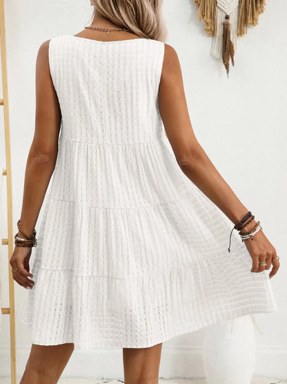Plaid Round Neck Sleeveless Mini Dress - Tigbul's Variety Fashion Shop