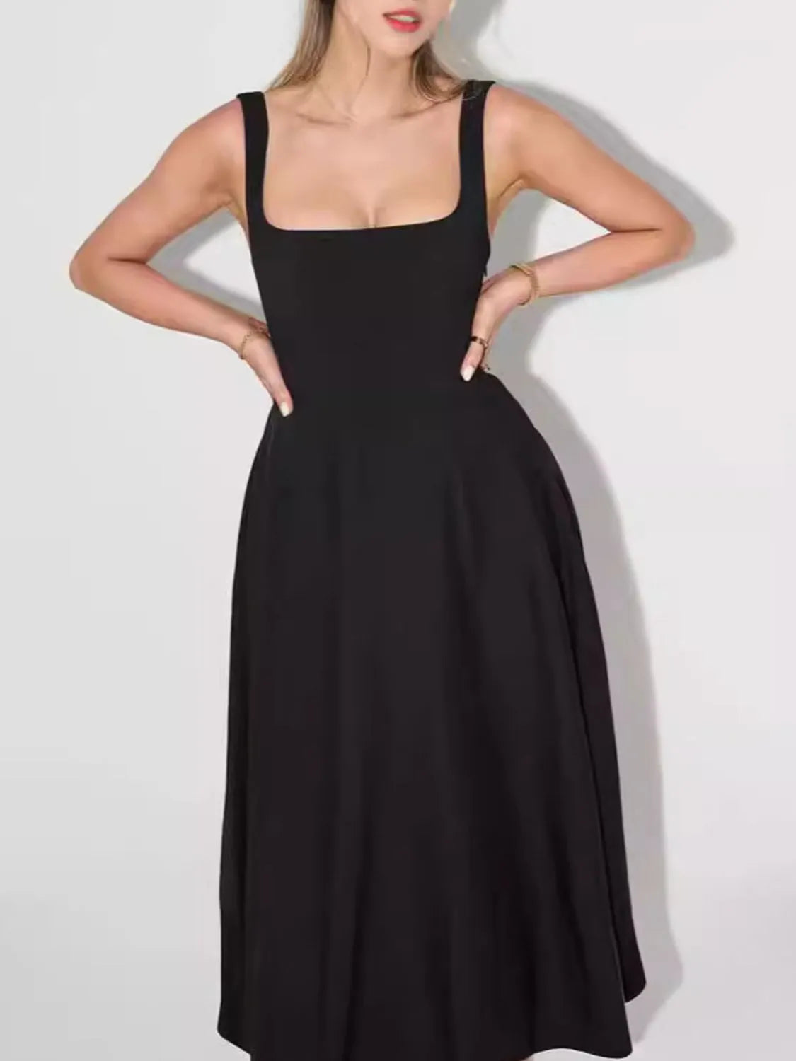 Square Neck Sleeveless Midi Dress - Tigbul's Variety Fashion Shop