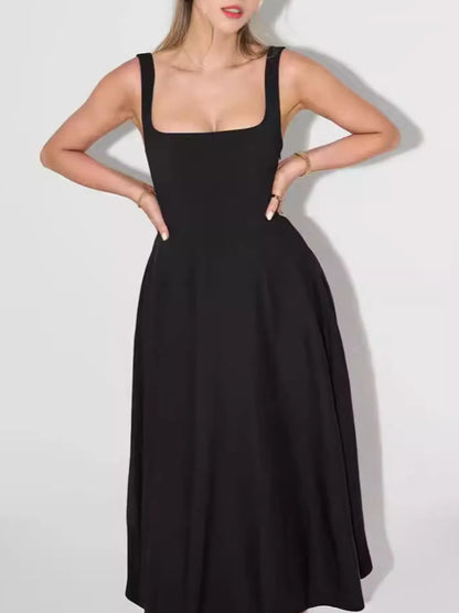 Square Neck Sleeveless Midi Dress - Tigbul's Variety Fashion Shop