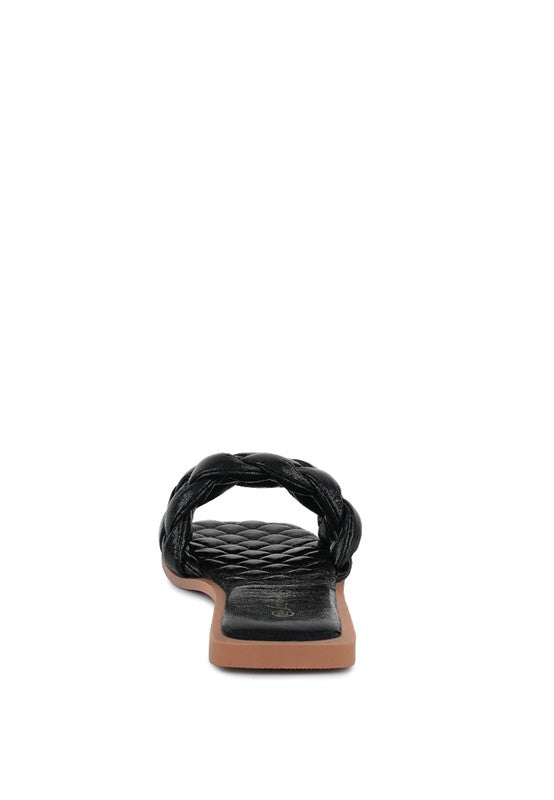 MARCUE PATENT PU QUILTED SLIDES IN WOVEN STRAPS - Tigbul's Variety Fashion Shop