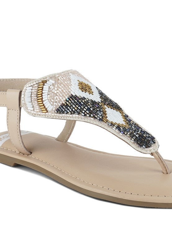 Chitra Pin Buckle Beaded Flat Sandals - Tigbul's Variety Fashion Shop