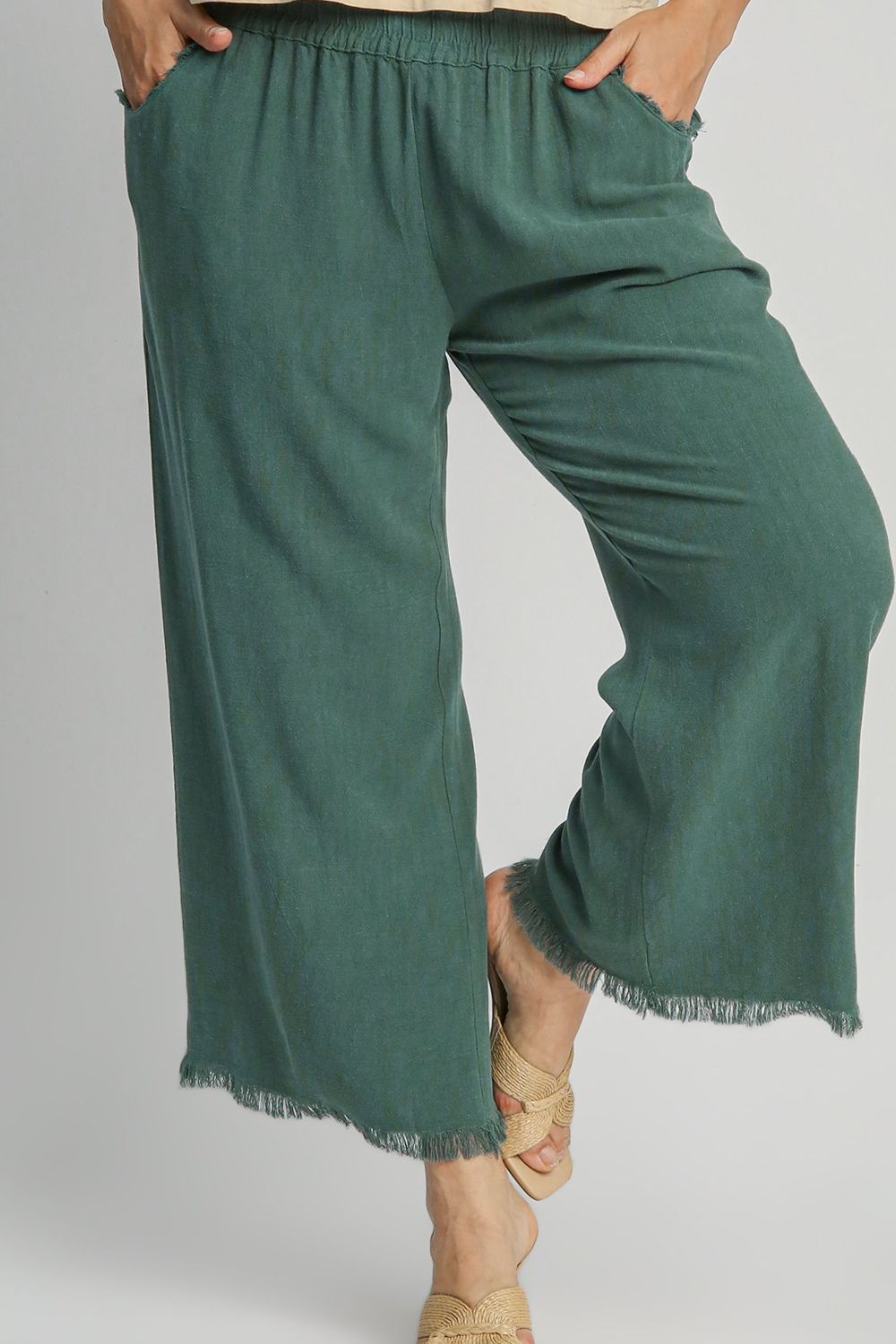 Umgee Full Size Linen Blend Elastic Waistband Wide Leg Pants Plus Size - Tigbul's Variety Fashion Shop