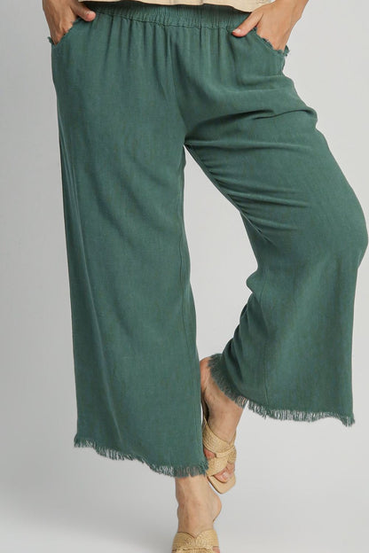 Umgee Full Size Linen Blend Elastic Waistband Wide Leg Pants Plus Size - Tigbul's Variety Fashion Shop