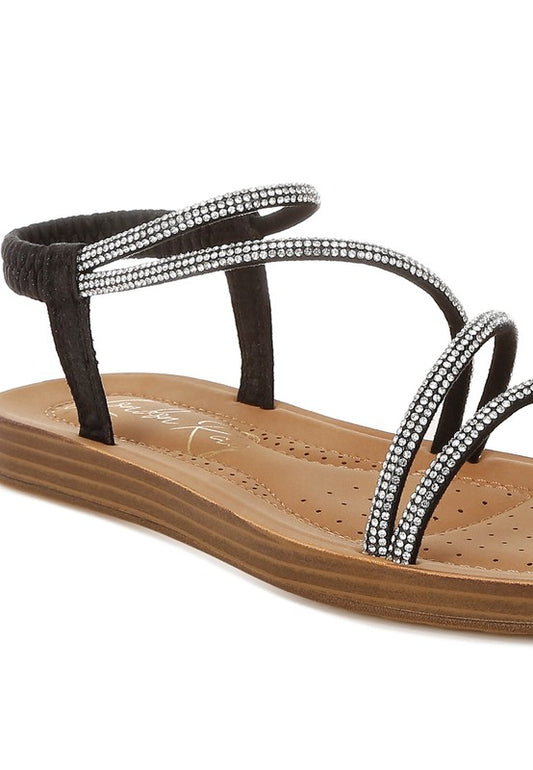 Ridayne Rhinestones Embellished Strappy Flats - Tigbul's Variety Fashion Shop