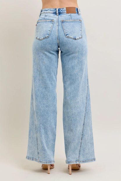 Judy Blue Full Size High Waist Wide Leg Jeans with Skewed Inseam Plus Size - Tigbul's Variety Fashion Shop