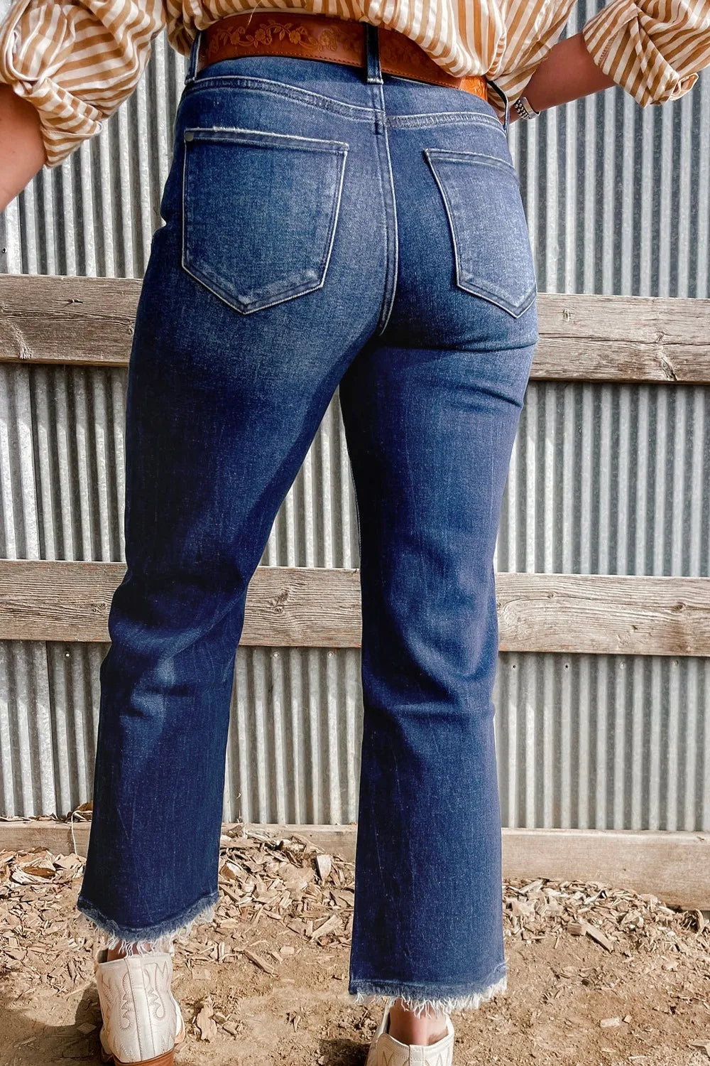Mineral Wash Raw Hem High Waist Flared Jeans - Tigbul's Variety Fashion Shop