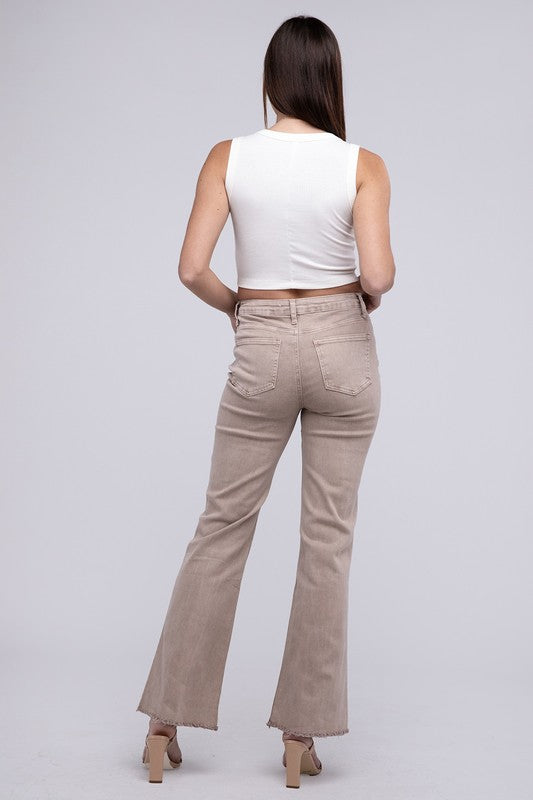 Acid Washed Frayed Cutoff Hem Straight Wide Pants - Tigbuls Variety Fashion