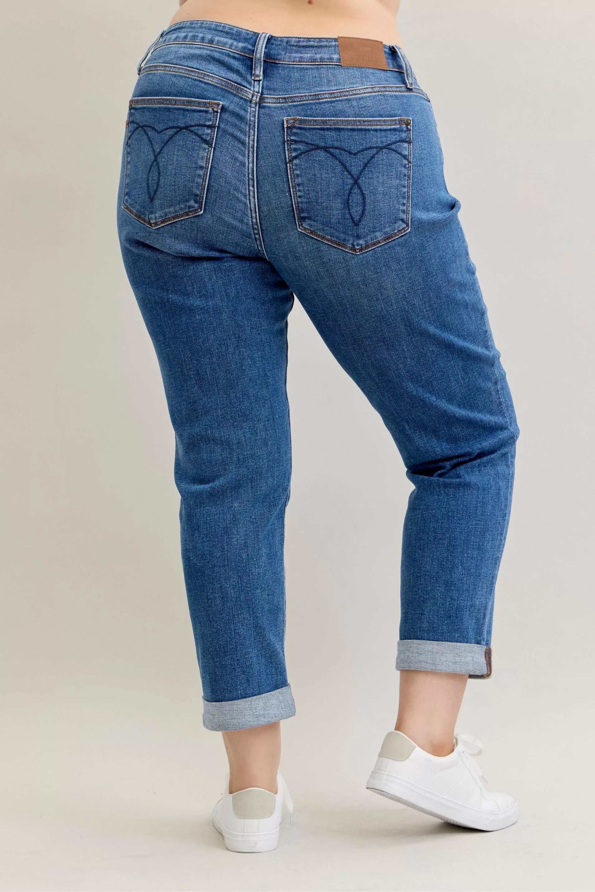 Judy Blue Full Size Mid Rise BF Classic Cuffed Jeans Plus Size - Tigbul's Variety Fashion Shop