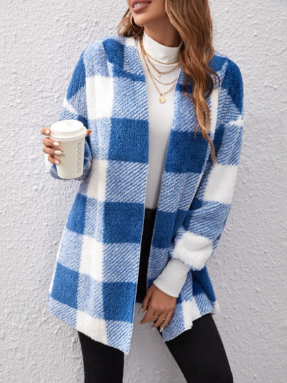 Plaid Long Sleeve Hooded Coat - Tigbul's Variety Fashion Shop