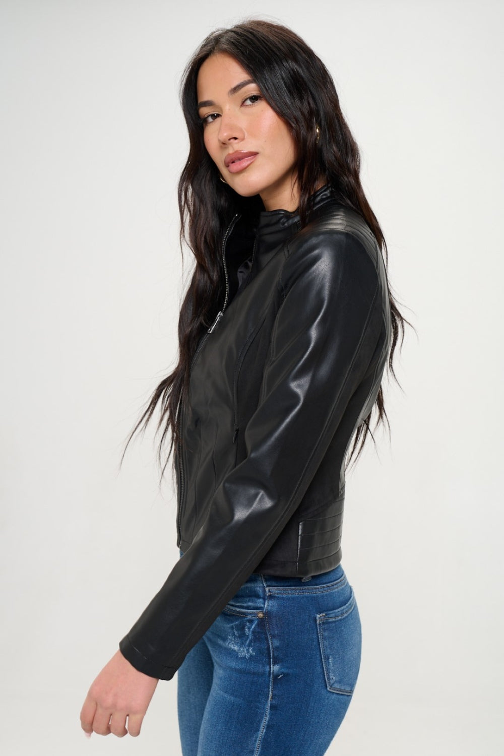 Coalition LA Zip Up Vegan Moto Jacket - Tigbul's Variety Fashion Shop