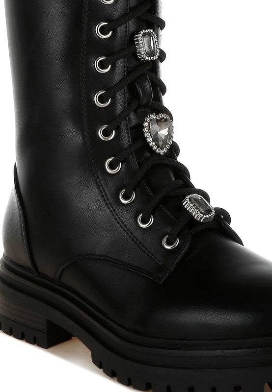 Nimba Rhinestone jeweled Chunky Boots - Tigbul's Variety Fashion Shop