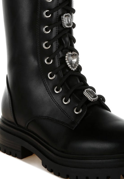 Nimba Rhinestone jeweled Chunky Boots - Tigbul's Variety Fashion Shop