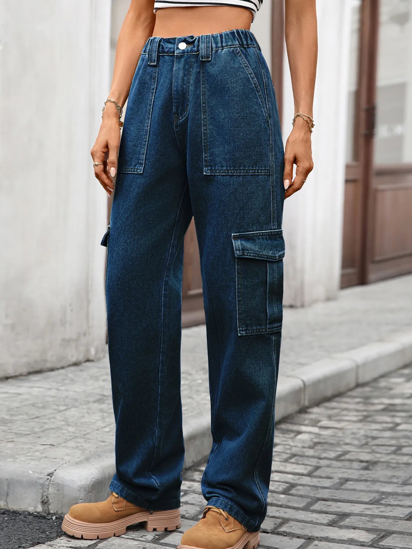 High-Waisted Cargo Jeans - Tigbul's Variety Fashion Shop