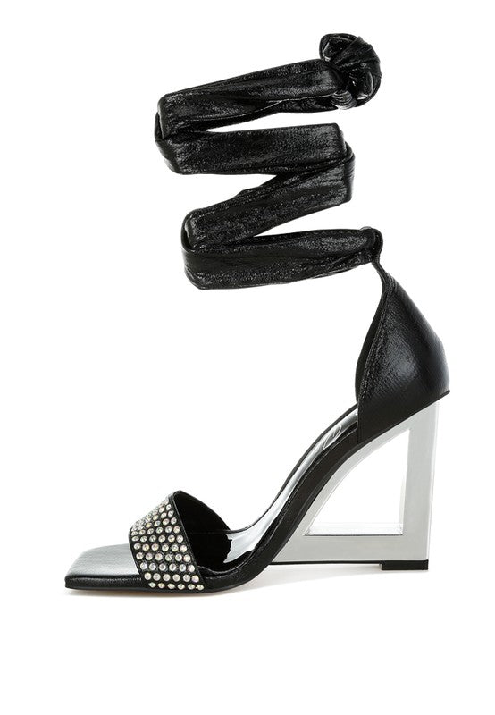 Hashira Rhinestone Studded Lace-Up Fantasy Heels - Tigbul's Variety Fashion Shop