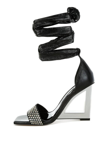 Hashira Rhinestone Studded Lace-Up Fantasy Heels - Tigbul's Variety Fashion Shop