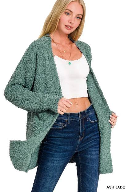 Zenana Long Sleeve Popcorn Sweater Cardigan with Pockets - Tigbul's Variety Fashion Shop