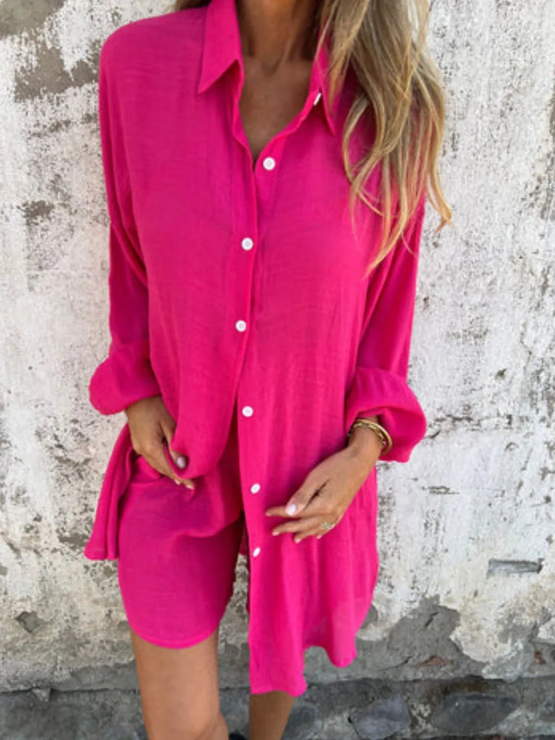 Pocketed Collared Neck Shirt and Shorts Set - Tigbul's Variety Fashion Shop