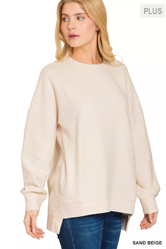 Zenana Full Size Acid Washed Double Ribbed Hi-low Sweatshirt Plus Size - Tigbul's Variety Fashion Shop