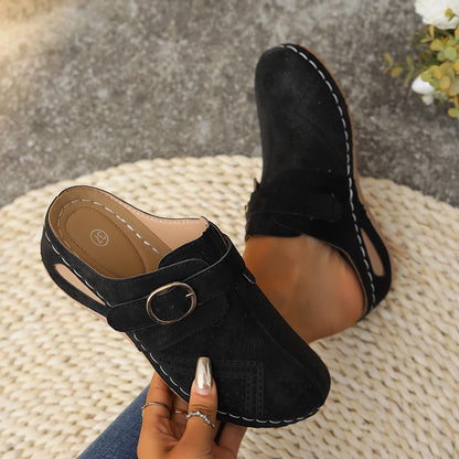 Suede Round Toe Wedge Sandals - Tigbul's Variety Fashion Shop