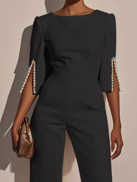 Wide-Leg Jumpsuit with Slit Sleeve - Tigbul's Variety Fashion Shop