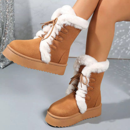 Fuzzy Trim Lace-Up Platform Boots - Tigbul's Variety Fashion Shop