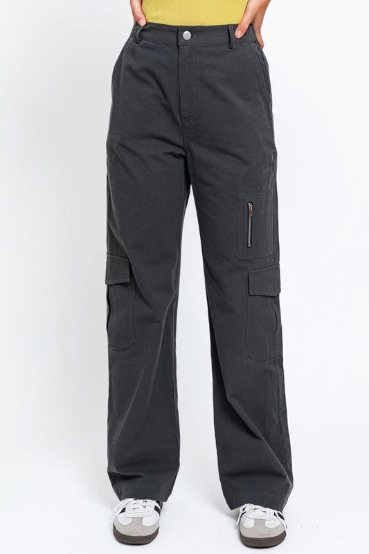 Tasha Apparel High Waisted Wide Leg Cargo Pants with Pockets - Tigbuls Variety Fashion