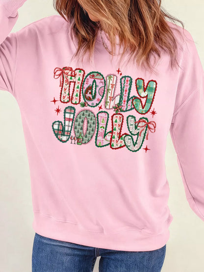 HOLLY JOLLY Cute Holiday Graphic Sweatshirt - Tigbul's Variety Fashion Shop