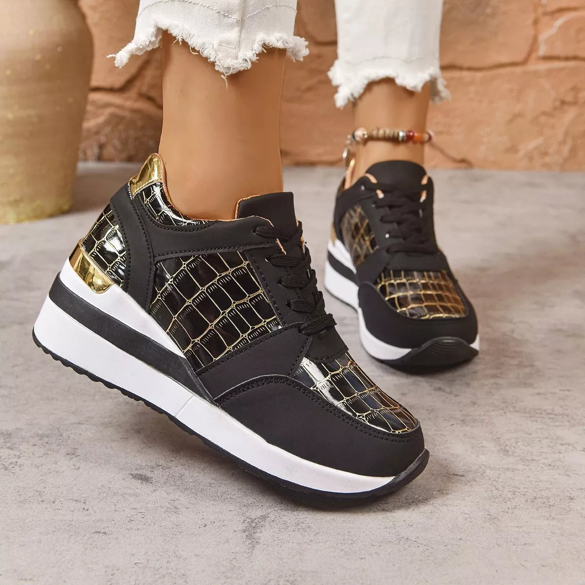 Lace Up Round Toe  Sneakers - Tigbul's Variety Fashion Shop