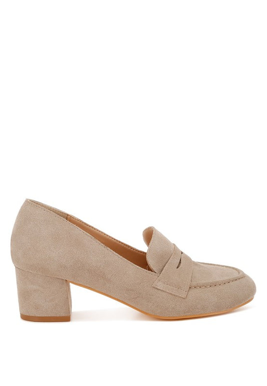 Astra Block Heel Genuine Suede Loafers - Tigbul's Variety Fashion Shop