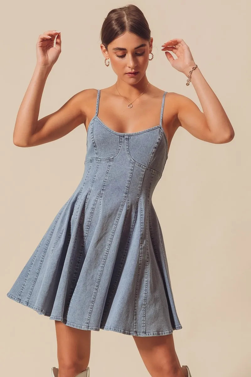 SO ME A Line Fit and Flare Denim Mini Dress - Tigbul's Variety Fashion Shop