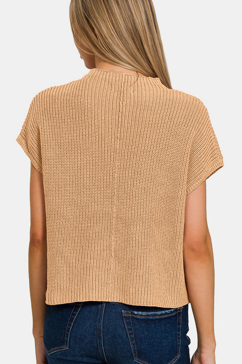 Zenana Mock Neck Short Sleeve Cropped Sweater - Tigbuls Variety Fashion